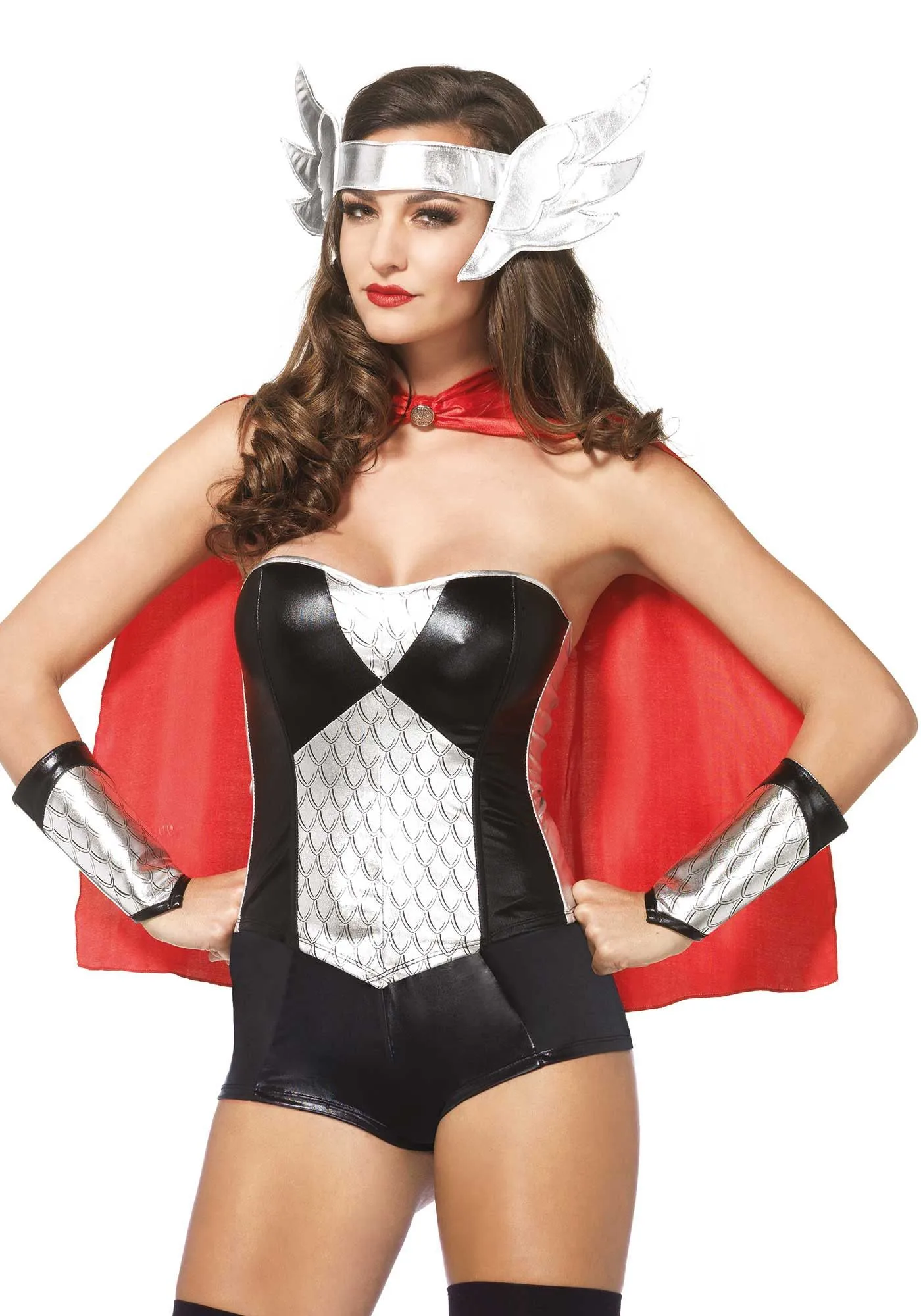 4delige Viking Superheldin Set Zwart-Wit Vrouw Kostuum 1 4delige Viking Superheldin Set Zwart-Wit Vrouw Kostuum