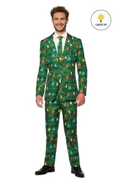 Groen Fonkelend Kerstbomen Man Kostuum -Muziek & Popsterren Winkel obas 0069 3 21