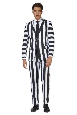 Zwart Wit Gestreepte Beetlejuice Art Opposuit Man Kostuum -Muziek & Popsterren Winkel osui 0112 14 13