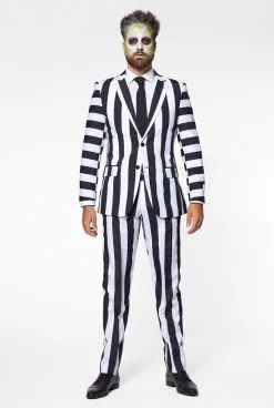 Zwart Wit Gestreepte Beetlejuice Art Opposuit Man Kostuum -Muziek & Popsterren Winkel osui 0112 4 13