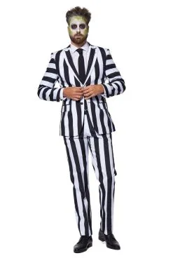 Zwart Wit Gestreepte Beetlejuice Art Opposuit Man Kostuum -Muziek & Popsterren Winkel osui 0112 8 13