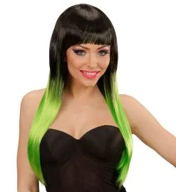 Twotone Pruik, Fade Zwart / Groen