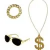 Foute Gouden Rapper Set Zonnebril, Ketting, Armband